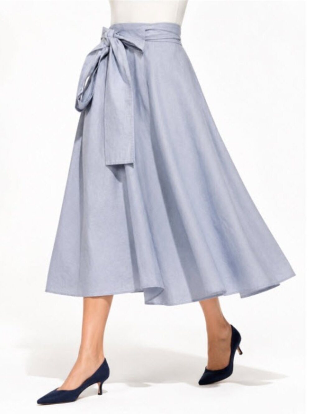 JW Anderson Light Blue Flared Midi Skirt Tie Waist Size 6